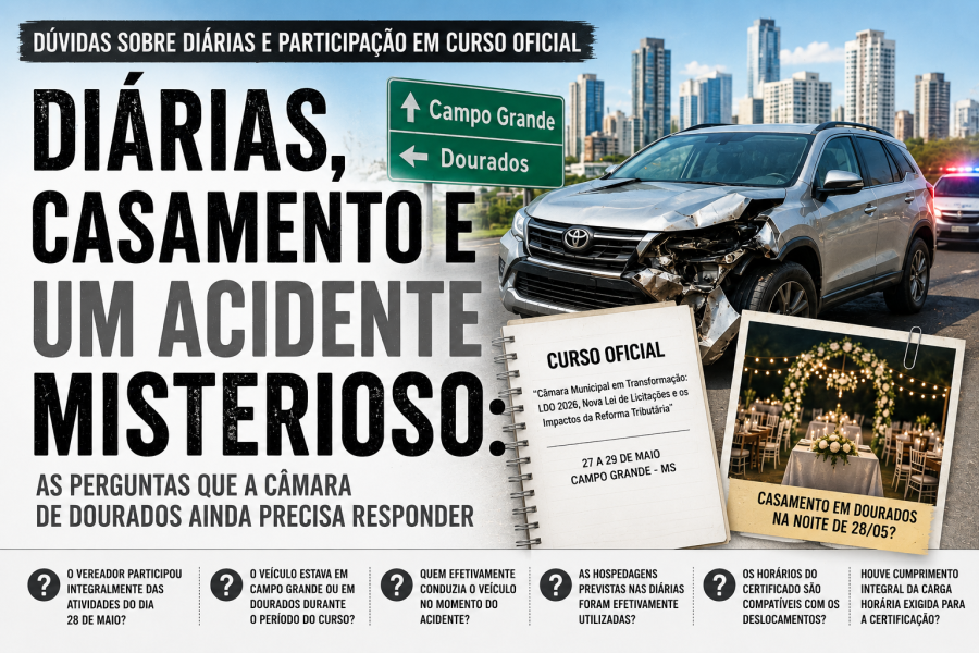 Diárias, casamento e um acidente misterioso: as perguntas que a Câmara de Dourados ainda precisa responder
